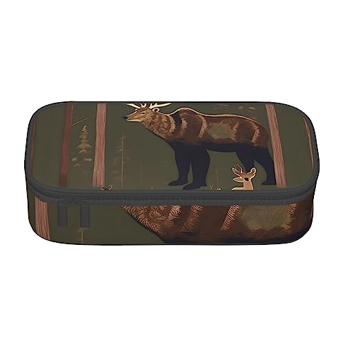 WURTON Lodge Bear Hirsch Print Unisex Reißverschluss Große Kapazität Federmäppchen Kleine Stifttasche Erwachsene Kosmetik Make-up Tasche Bürobedarf von WURTON