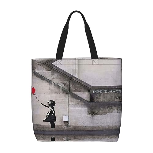 WURTON Mädchen mit Luftballons P [Rint Wiederverwendbare Einkaufstaschen Große Kapazität Alltagstasche Schultertasche Bequeme Tragetasche, Mädchen mit Luftballons, Einheitsgröße von WURTON