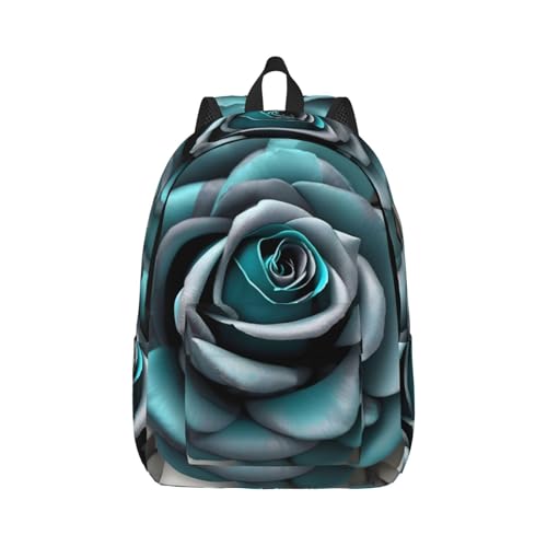 WURTON Rucksack mit Rosenmuster, strapazierfähig, lässig, für Herren und Damen, Laptop, leicht, niedlich, Reiserucksack, Blaugrün, Blackone, S von WURTON