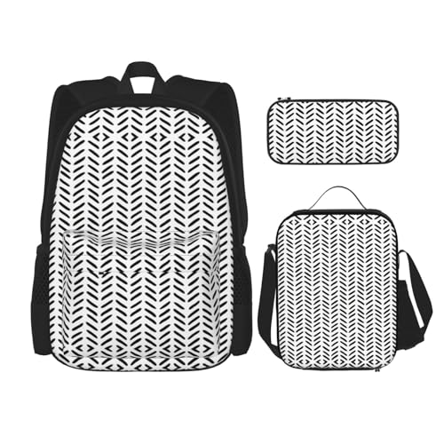 WURTON Rucksack mit schwarz-weißem Muster, für Mädchen und Jungen, Schultaschen, Teenager, Lunchbox und Federmäppchen, 3-in-1-Büchertaschen-Set von WURTON