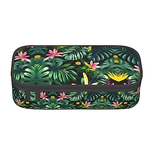 WURTON Tropische Blätter mit Blumen Print unisex Reißverschluss Große Kapazität Bleistift Fall Kleine Stift Tasche Erwachsene Kosmetik Make-up Tasche Bürobedarf von WURTON