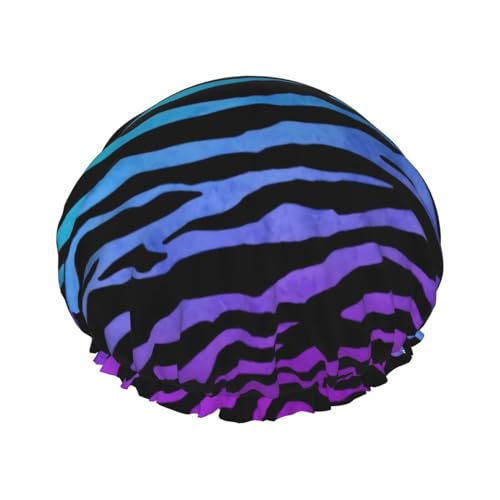 WURTON Violett-Blau-Grüne Camouflage-Zebra-Streifen-Druck, Damen, weich, leicht, Duschhaube, Duschhaube, Badehut für langes Haar, atmungsaktiv von WURTON