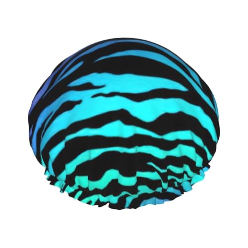 WURTON Violett-Blau-Grüne Camouflage-Zebra-Streifen-Druck, leichte Duschhaube für Damen, doppelte wasserdichte Schichten, Badekappe – atmungsaktiv von WURTON