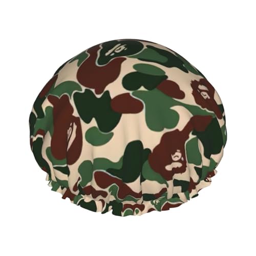 WURTON Weiche Duschhaube für Damen, Camouflage, grüner Druck, wiederverwendbar, umweltfreundlich, Haarbadkappen von WURTON