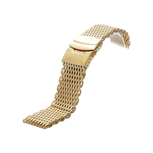 18/20/22/24 mm Stahl-Tauchhai-Mesh for Mailänder Uhrenarmband, Weben, doppeltes Schnappband (Color : Golden, Size : 18mm) von WUURAA