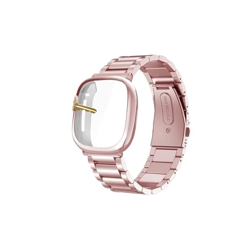 WUURAA Passend for Fitbit Versa 4 3 Band Milanese Edelstahl-Metallarmband, passend for Fitbit Versa Sense 2 mit Display-Schutzhülle (Color : Pink, Size : For Fitbit Sense) von WUURAA