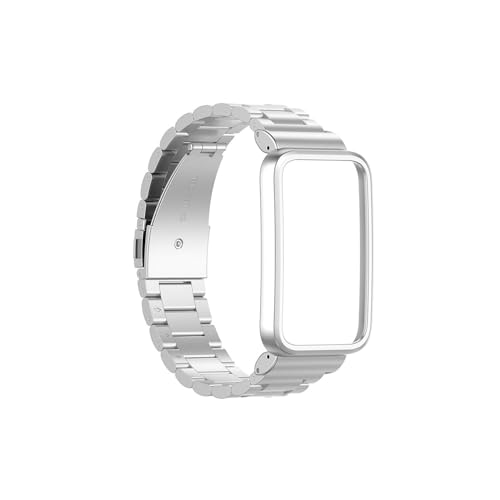 WUURAA Schutzrahmen Armband Metallgehäuse Armband Edelstahlarmband for Xiaomi Band 7 Pro(Color:Silver) von WUURAA