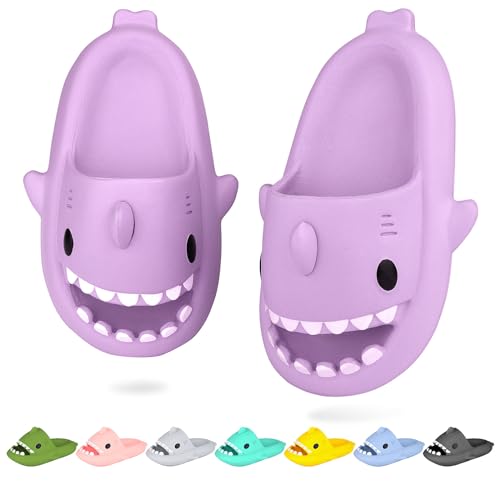 WUYISTAR Kinder Hai Hausschuhe Mädchen Hai Pantoffeln Kleinkind Duschpantoffeln Rutschfeste Strand Duschen Sandalen Flip Flop Pool Dusche Schuhe Hai Violett von WUYISTAR