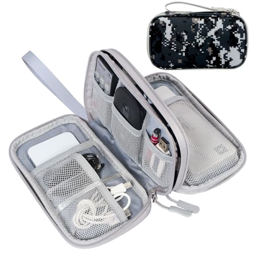 WWW Elektronik-Zubehör-Organizer-Tasche, Reise-Kabel-Organizer-Tasche, 2-lagig, tragbar, wasserdicht, Reise-Gadget-Tasche für Kabel, SD-Karten, Ladegerät, Powerbank, Camouflage, Dunkelblau, klein von WWW