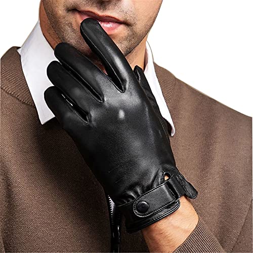 Herren Echtleder Handschuhe Touchscreen Lederhandschuhe Winter Warm Kaschmir Gefüttert Schaffell Fahren Handschuhe, Schwarz , XL von WWYL