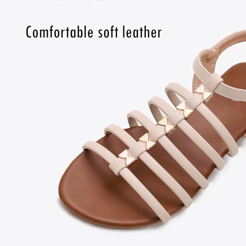 WYGGD Damen Flache Sandale Komfort Damen Offene Zehen Riemchensandalen Flache Fischer Riemchen Reisestrandschuhe, Apricot-37 von WYGGD