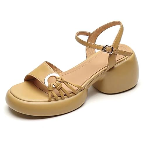 WYGGD Damen Slide Sandalen Offene Zehe Elastische Knöchelriemen Flache Sommer Sandalen Casual Flatform Plattform Keil Sandalen Für Frauen,Apricot-35 von WYGGD