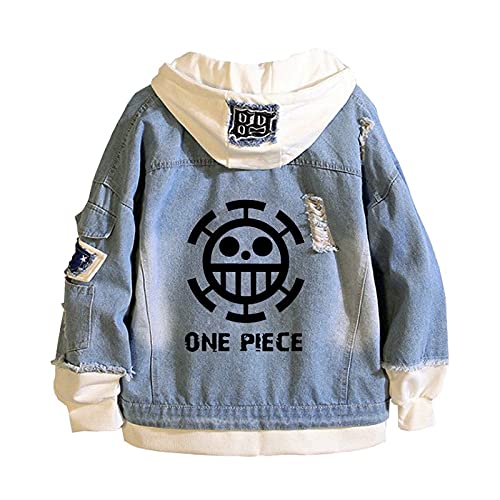 WYHQL Herren Anime Jeansjacke Print Damen Hoodie Stitching Langarm Hip Hop Hoodie Sweatshirt mit Kapuz Denim Jacke Cosplay Streetwear (Color : Blue3, Size : L) von WYHQL