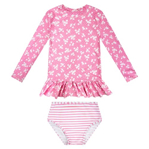 WYTbaby Badeanzug Mädchen 2-Teilige Uv Badebekleidung Mädchen Lange Ärmel Bademode Sets mit Bikinihosen Rüschen Floral Mädchen Badeanzug 7-8 Jahre von WYTbaby