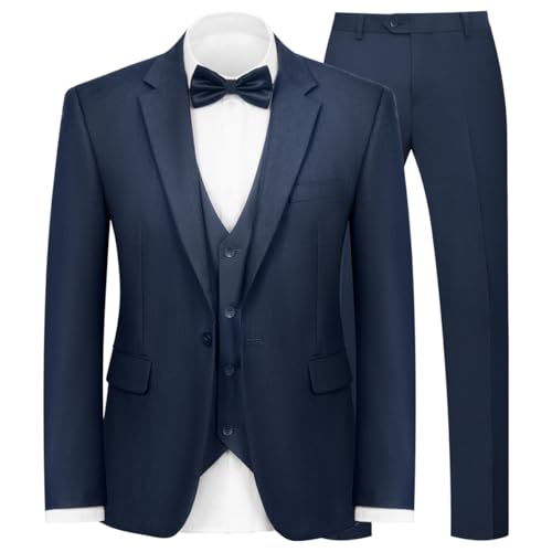 WYWK 3-teiliger Herrenanzug für Herren, schmale Passform, Ein-Knopf-Blazer, Jacke, Weste, Hose, Set, Bankett, Abschlussball, Hochzeit, Business Party, Marineblau, L WYWK 3-teiliger Herrenanzug für Herren, schmale Passform, Ein-Knopf-Blazer, Jacke, Weste, Hose, Set, Bankett, Abschlussball, Hochzeit, Business Party, Marineblau, L von WYWK
