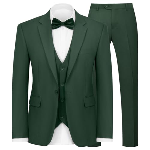 WYWK Herren 3-teiliger Anzug Slim Fit Anzugjacke Einzelknopf Bankett Abschlussball Hochzeit Anzugjacke Weste Hose und Fliege Set, Dunkelgrün, XX-Large WYWK Herren 3-teiliger Anzug Slim Fit Anzugjacke Einzelknopf Bankett Abschlussball Hochzeit Anzugjacke Weste Hose und Fliege Set, Dunkelgrün, XX-Large von WYWK