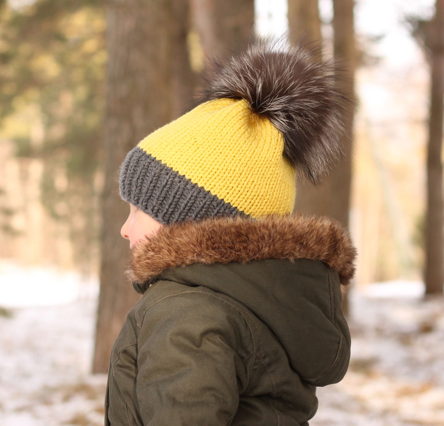 Pelz Pom-Pom Kinder Wollmütze, Klobige Kleinkind Hut, Pelz-Baby-Hut, Merino Wolle Stricken Babymütze, Helm Viele Größen Erhältlich von Wabarna