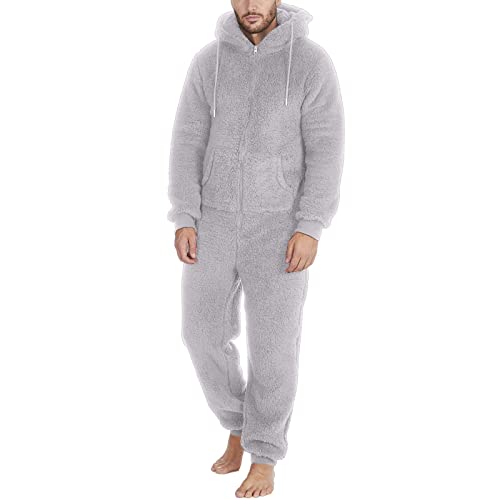 Herren Damen Jumpsuit Teddy Fleece Einteiler Overall Anzug Flauschig Schlafanzug Winter Warm Onesie Plüsch Kuschelig Overall Hausanzug Lang Schlafoverall Weich Pyjama mit Kapuze von Wahuan