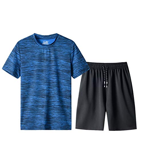 Schlafanzug Herren Kurz Pyjama Sommer Pyjama Set Shorts&T-Shirt Schlafanzüge Schlafanzug Lang Nachtwäsche Hausanzug Shorty Sleepwear Kurzarm Schlafhose schnelles trockenes Sport-Set (Blue-1, XXXXL) von Wahuan