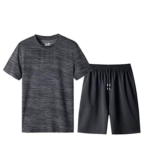 Schlafanzug Herren Kurz Pyjama Sommer Pyjama Set Shorts&T-Shirt Schlafanzüge Schlafanzug Lang Nachtwäsche Hausanzug Shorty Sleepwear Kurzarm Schlafhose schnelles trockenes Sport-Set (Grey-1, XXL) von Wahuan