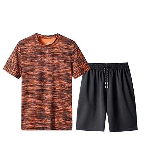 Schlafanzug Herren Kurz Pyjama Sommer Pyjama Set Shorts&T-Shirt Schlafanzüge Schlafanzug Lang Nachtwäsche Hausanzug Shorty Sleepwear Kurzarm Schlafhose schnelles trockenes Sport-Set (Orange-1, M) von Wahuan