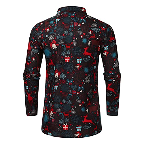 Weihnachtshemd Herren, Weihnachten Muster 3D Bedruckte Hemd Freizeithemd Männer Langärm Slim Fit Funky Christmas Shirt Stehkragen Lustige Funky Hemden Langarmhemd Langarmshirt Button Up (R1-Black, XL) von Wahuan