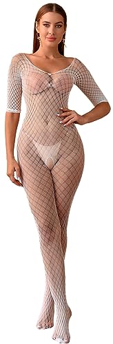 Walang Damen Sexy Netzstrümpfe Dessous Reizwäsche Mesh Bodysuit Rückenstrumpfhosen Ausgeschnittene Shapewear Baby Dolls Fishnet (Weiß) von Walang