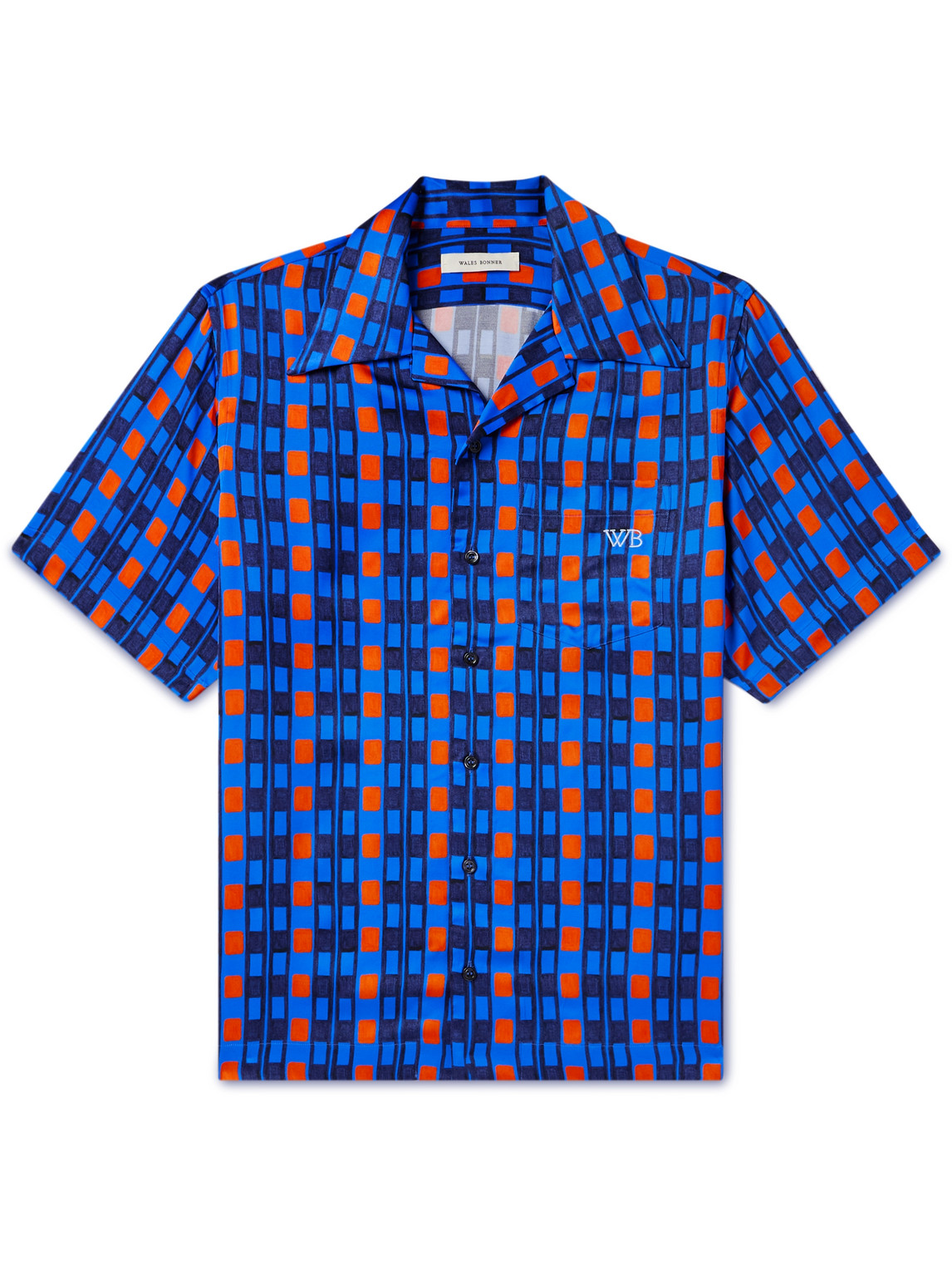 Wales Bonner - Camp-Collar Logo-Embroidered Printed Satin Shirt - Men - Blue - IT 46 von Wales Bonner