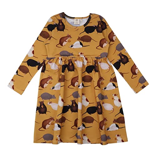 Walkiddy Langarm Kleid aus Baumwolle (Bio) 116, Playful Mouses, Gelb von Walkiddy