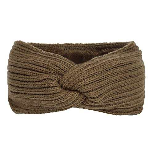 2 Pcs Winter Stirnband, Gestrickt Warmes Stirnbandm Elastische Häkelarbeit Thermo Ohrenwärmer Verdicken Haarband Headwrap Kopfband für Frauen Mädchen Einkaufen Skifahren Laufen,Khaki von Wambere