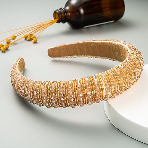 Breite 3 cm Damen Haarbänder Handgewebtes Perlen Stirnband Haarstyling Accessoires für Damen Mädchen,Für Gesicht Waschen,Schminken,den täglichen Gebrauch, Partykleidungszubehör,Khaki von Wambere