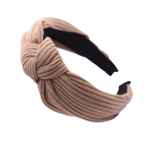 Damen Haarreifen,Haarreifen Breit mit Knoten,Gestricktes Stirnband mit Kreuzknoten,Retro Elastisches Haarband,Haarschmuck Haar Accessoires,für Frauen Mädchen Fitness Yoga Laufen,Khaki von Wambere