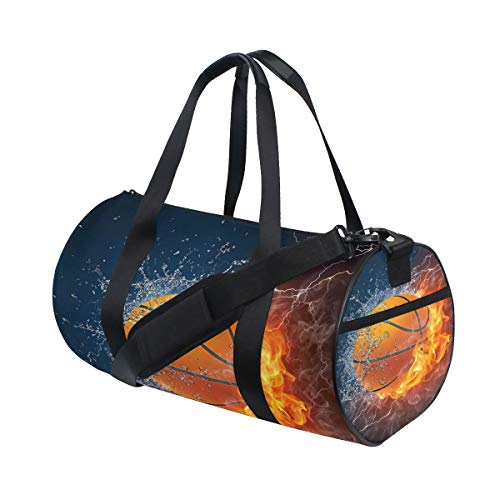 Basketball in Feuer und Wasser Sport Duffle Bag Gym Bag Reisetasche mit verstellbarem Riemen, Rucksack Wochenendtasche Gepäck Tote für Männer Frauen, mehrfarbig, Einheitsgröße von Wamika