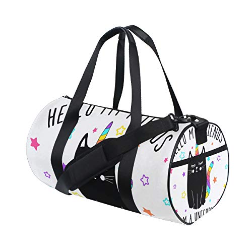 Sporttasche, Motiv: Katze, Einhorn, Regenbogen, Sporttasche, Reisetasche, mit verstellbarem Riemen, Hello My Friends Sterne, Rucksack, Wochenendtasche, Gepäck, Tragetasche für Männer und Frauen, von Wamika