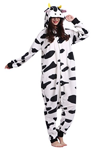 Männer Damen Pyjama Kostüm Overall Plüschoverall Tier Verkleidung für Erwachsene Kuh von Wamvp