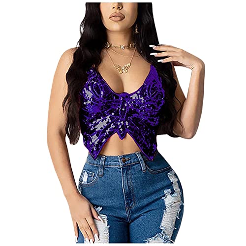 WanWorlder Frauen Sexy Schmetterling Spaghettiträger Tank Top Sexy Pailletten Ärmelloses rückenfreies Röhrenoberteil Schmetterling Enges Leibchen Top Für Mädchen Frauen (Violett B, Freesize) von WanWorlder