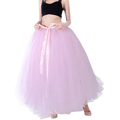 Damen Lange Tüllrock für Hochzeit Foto und Party,1950s Petticoat Ballettrock Unterrock Maxirock Taille mit Verstellbare (Rosa, Einstellbare Größe/99 lb-177 lb) von WangsCanis