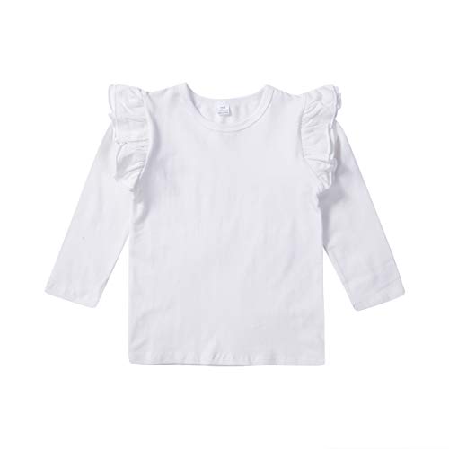 Kinder Basic T-Shirt Baby Mädchen Langarm Rüschen Schulter Tops Einfarbige Bluse Kleinkind Kleidung (Weiß, 2-3 Jahre) von WangsCanis