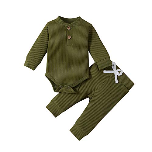 Neugeborene Unisex 2 Stück Baby Kleidung Junge Mädchen Solid Button Bodysuit Strampler Langarm Tops Kordelzug Hosen Strick Outfit Neugeborene Unisex 2 Stück Baby Kleidung Junge Mädchen Solid Button Bodysuit Strampler Langarm Tops Kordelzug Hosen Strick Outfit von WangsCanis