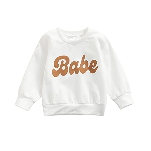 Neugeborenes Baby Sweatshirt Babe Briefdruck Rundhals Langarm Tops Bluse Kinder Kleidung Pullover (Weiß, 12-18 Monate) von WangsCanis