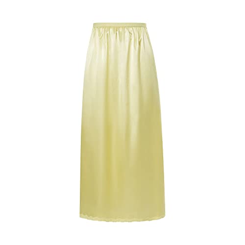 Unterrock für Damen, Frauen Satin Lang Rock mit Spitzensaum Underskirt Kleidern Rock Petticoat für Röcke (Beige, S) von WangsCanis