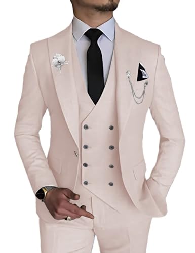 Herren-Blazer, 3-teilig, schmale Passform, Ein-Knopf, zweireihig, Hosen-Set, Abschlussball-Anzüge für Herren, Hochzeit, Farbe: Beige, S von Wangyue