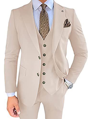 Wangyue 3-teilige Herren-Anzüge, schmale Passform, Hochzeits-Smokingjacke für Herren, Abschlussball, formelle Anzugweste, Hosen-Sets, beige, 5XL von Wangyue