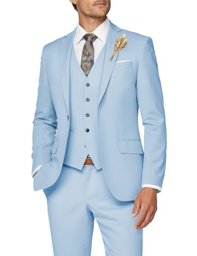 Wangyue Herrenanzug, 3-teilig, schmale Passform, Anzug für Herren, formeller Business-Anzug, Hochzeit, Bräutigam, Abschlussball, Smoking, Dinner-Party, Himmelblau, S Wangyue Herrenanzug, 3-teilig, schmale Passform, Anzug für Herren, formeller Business-Anzug, Hochzeit, Bräutigam, Abschlussball, Smoking, Dinner-Party, Himmelblau, S von Wangyue