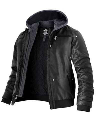 Wantdo Herren Jacke Motorradjacke Lederjacke Gefuettert Winter Lederimitat Jacke Winter Grau-Verdicken L von Wantdo