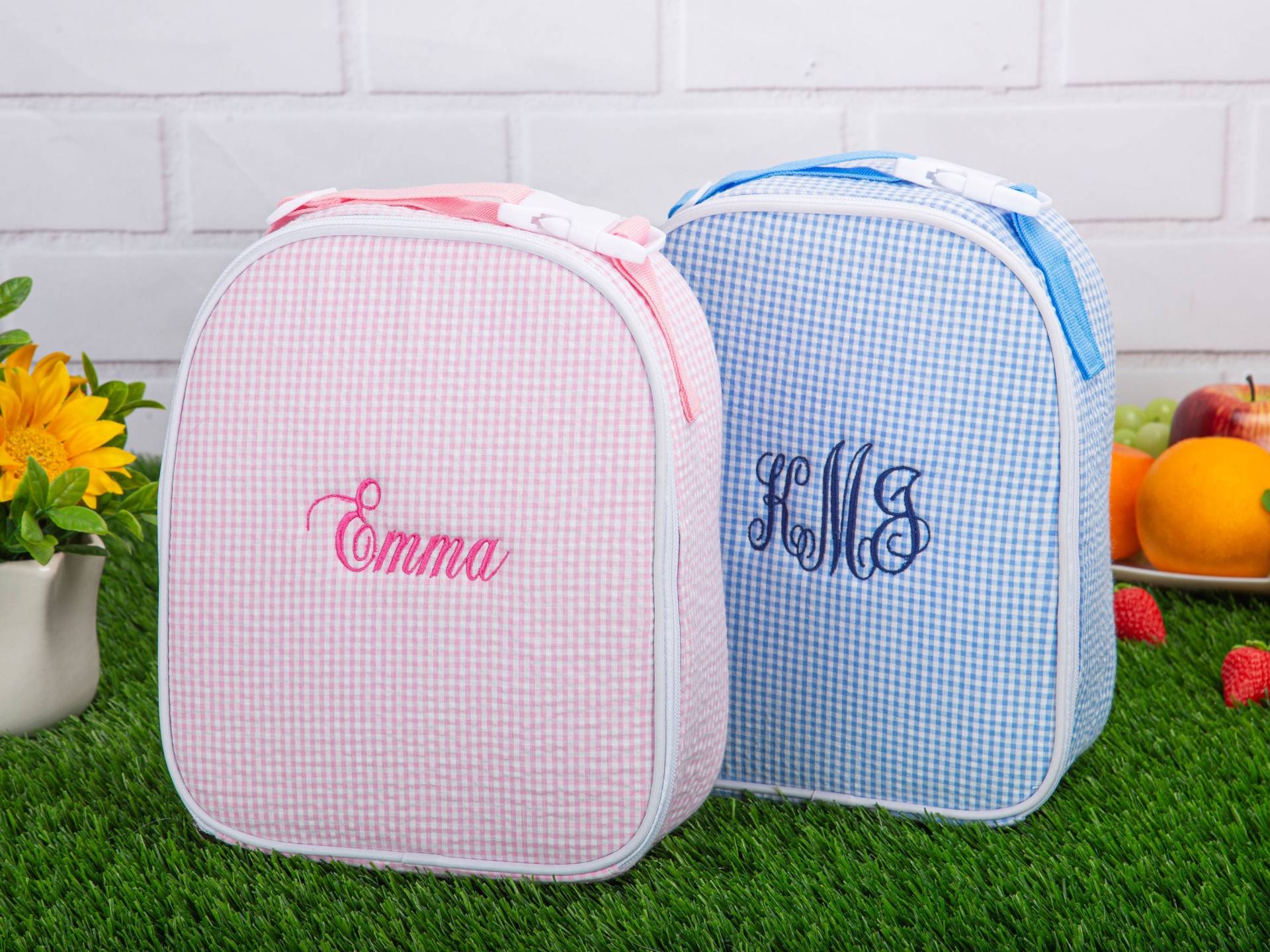 Personalisierte Brotdose, Monogramm Kinder Brotbeutel, Isolierte Lunch Bag, Seersucker Bag, Back To School Geschenk, Box Für Junge & Mädchen von WantingStudio