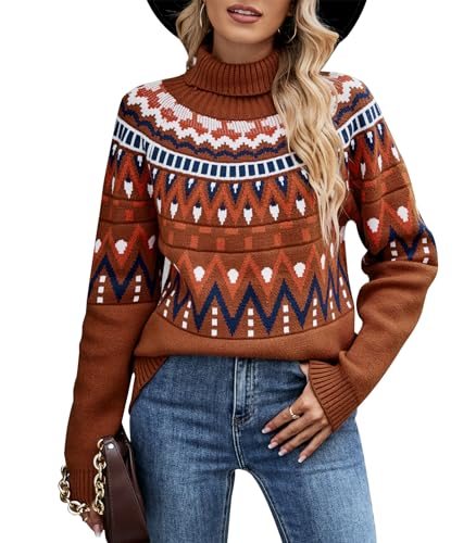 Wantonfy Damen Pullover Rollkragenpullover Langarm Strickpullover Weihnachtspullover Rundhalsausschnitt Casual Lose Pulli Pullover Damen Winter Oberteile von Wantonfy