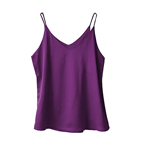 Wantschun Damen Satin Silk Weste Bluse Tank Tops Shirt Cami Spaghetti Träger Camisole Vest V-Ausschnitt Basic - Lila ; L von Wantschun