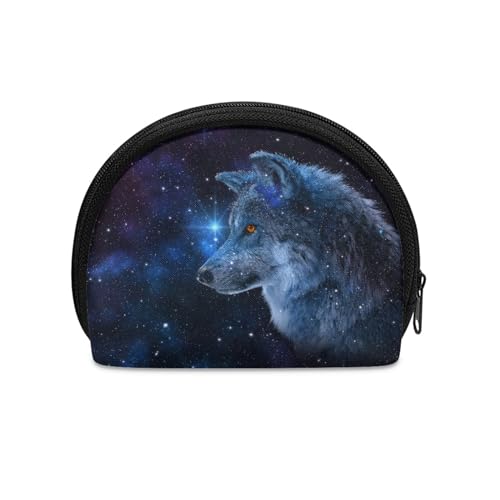 Wanyint Mini-Münzgeldbörse, kleine Münzbörse mit Reißverschluss, Kosmetiktasche, Münzhalter für Männer und Frauen, Galaxy Wolf, Münztasche von Wanyint