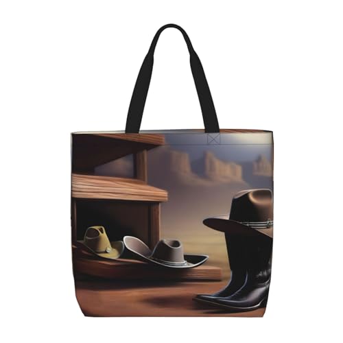 Cowboyhut und Stiefel Damen Schultertasche mit Reißverschluss, großes Fassungsvermögen, geeignet für Shopping, Schule und Arbeit und andere tägliche Verwendung, Schwarz , Einheitsgröße von WapNo